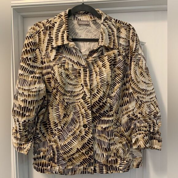Chico’s Safari Look Jacket Ruched Sleeves Size 3 (Chico’s Size) or XL. - Picture 1 of 4